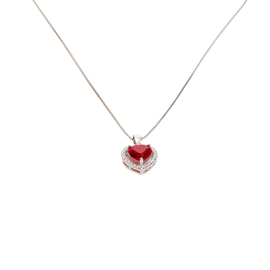 collana con ciondolo cuore rosso e brillantini